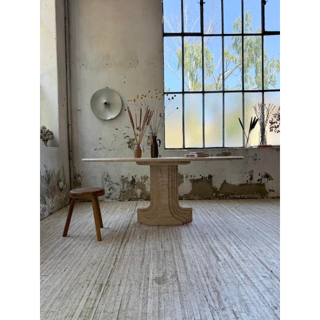 Antique travertine dining table from the 1970s, italian design by tobia scarpa. "argo" model designed for the...
