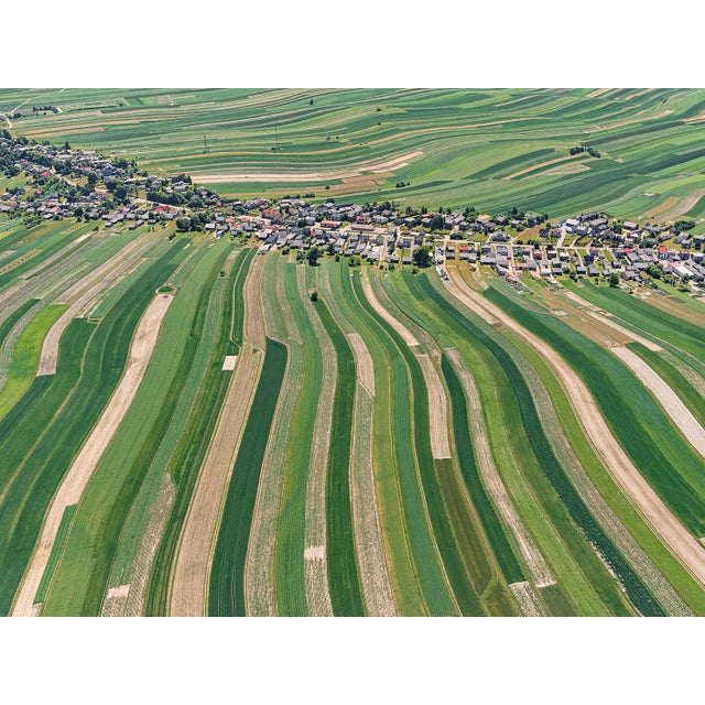 "Stripes_of_Suloszowa_006" Contemporary Aerial View Limited Edition Photograph by Bernhard Lang For Sale