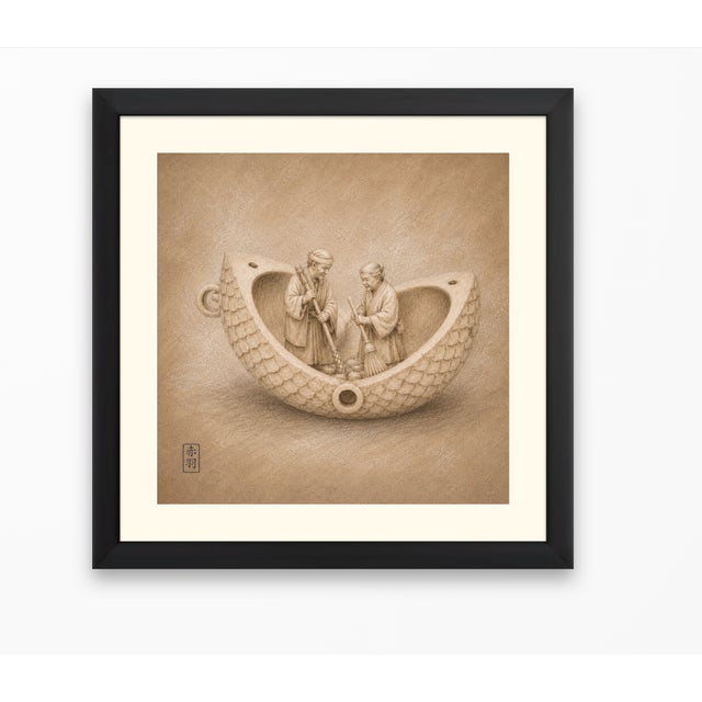 Japanese Edo Netsuke Archive Tadelakt Texture 8 by 8 Square Gallery Board Prints Set of 6 For Sale - Image 12 of 17