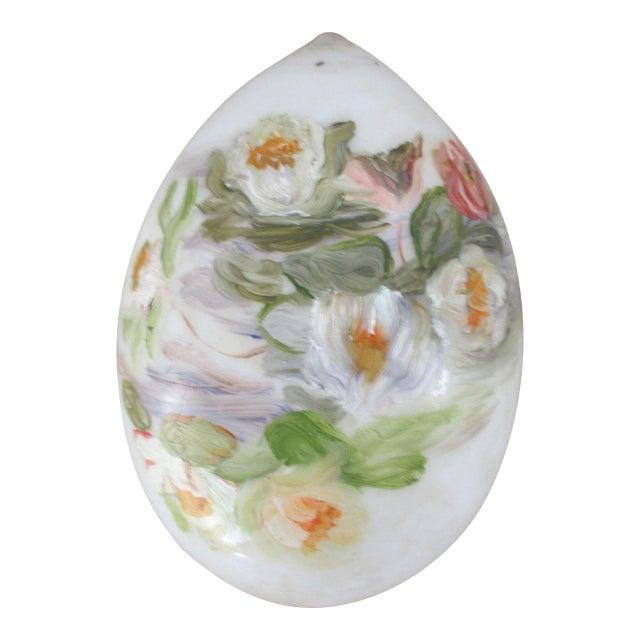 Antique Large Hand Painted Porcelain With Water Lilies Easter Egg 6" Tall For Sale