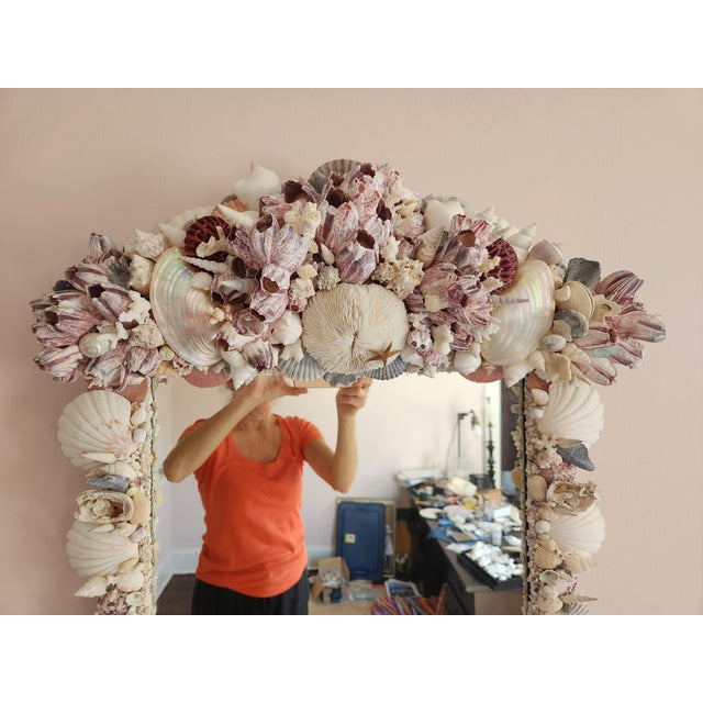 2020s Seashell Encrusted Wall Mirror, Coastal Grandma Decor, Scallop Shell Accent For Sale - Image 5 of 16