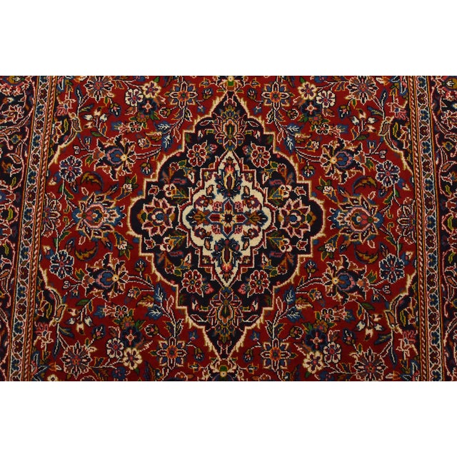 Kashan Rug 4’7” X 7’1” Red Wool Vintage Traditional Hand-Knotted Carpet For Sale - Image 9 of 13