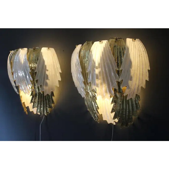 Gold and White Murano Glass Sconces in Leaf Shape, 1980s, Set of 2 For Sale - Image 9 of 18