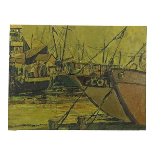 1980s Nanci Blair Closson Crowded Harbor Hand Signed Original Impasto Painting on Canvas Large For Sale