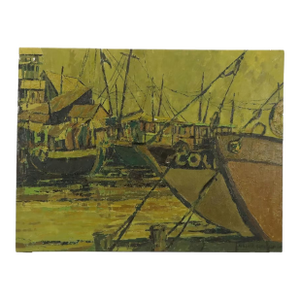 1980s Nanci Blair Closson Crowded Harbor Hand Signed Original Impasto Painting on Canvas Large