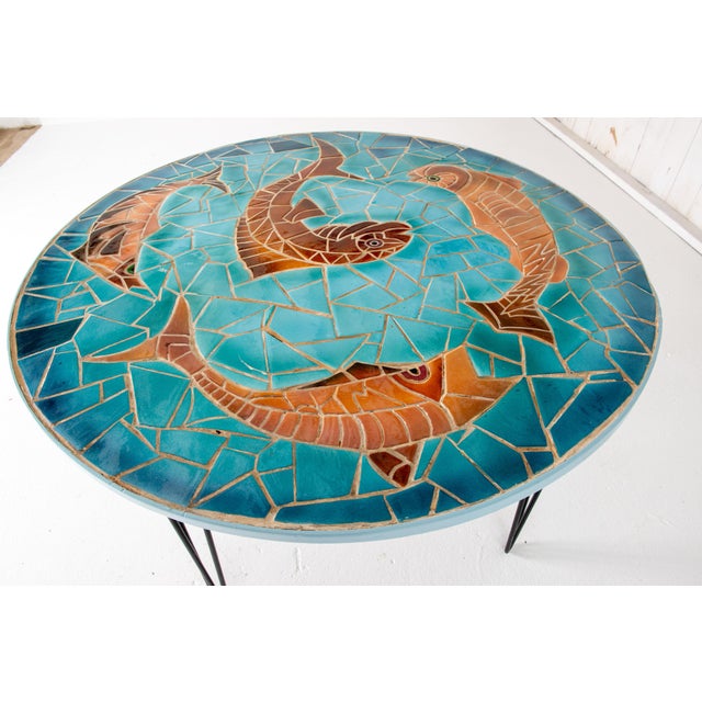 1960s Large Round Ceramic Tile Table in the Style of Aegitna Vallauris For Sale - Image 10 of 13