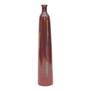 Vintage 18" Tall Lava Glaze Studio Pottery Vase - Marked and Numbered For Sale