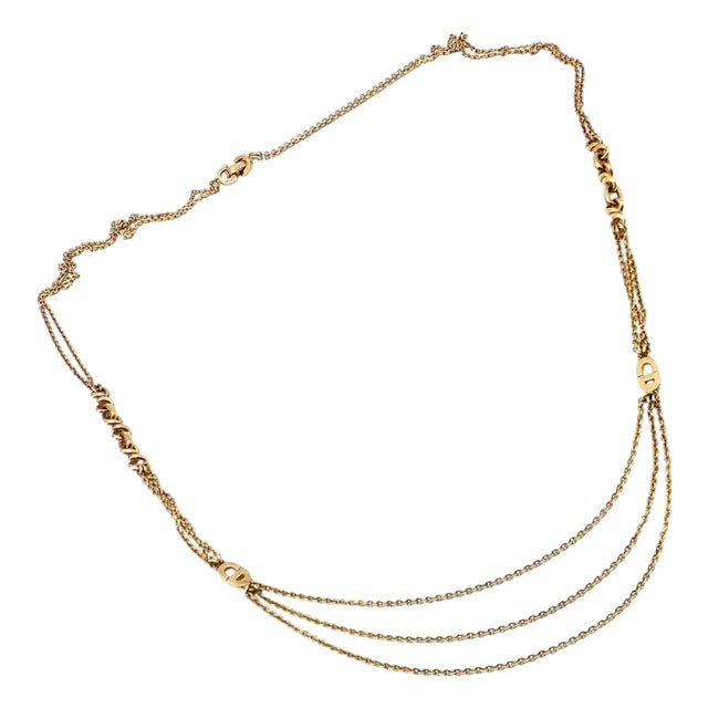 Vintage Christian Dior Solid Gold CD Three Strand 28" Long Necklace Germany For Sale