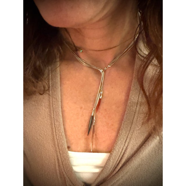 Vintage Tiffany & Co. 18k White Gold Multi Feather Lariat Necklace Ca. 2000's For Sale - Image 9 of 9