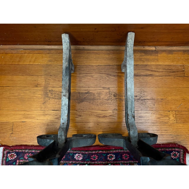 Vintage Black Wrought Iron Andirons With Urn Finials, a Pair For Sale - Image 6 of 8