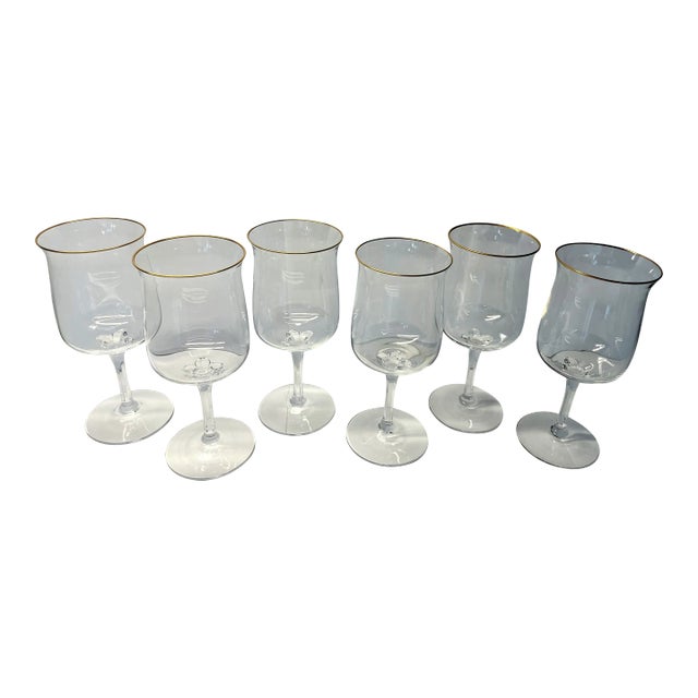 1970s Lenox "Intrigue" Mid-Century Handblown Crystal Water or Red Wine Goblets- Set of 6 For Sale
