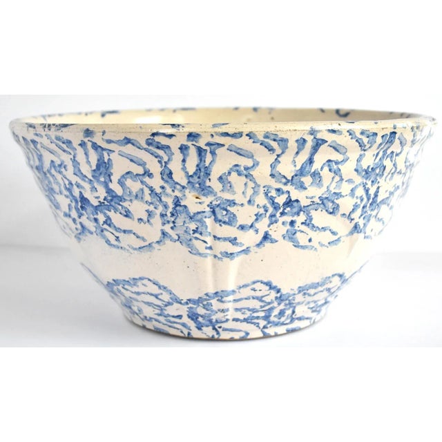 Antique Large 19th-Century Blue and White Spongeware Bowl For Sale - Image 10 of 10
