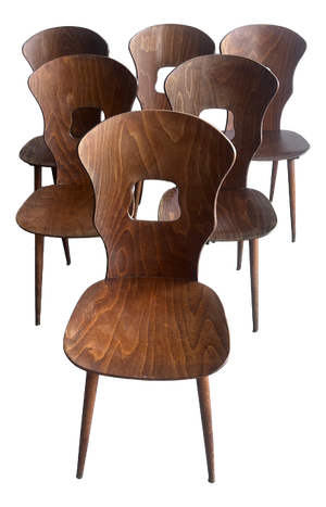 Plywood Dining Chairs from Baumann, France, 1950s, Set of 6