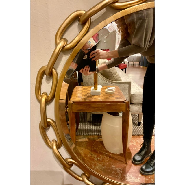 Global Views Global Views Industrial Modern Brass Linked Wall Mirror For Sale - Image 4 of 5
