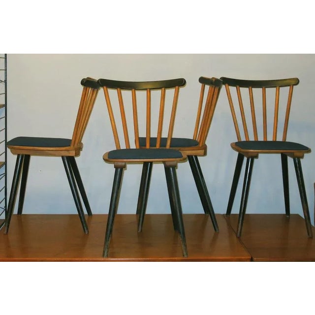 Wood Mid-Century Dining Chairs with Splayed Legs and Petrol Blue Seats, Set of 4 For Sale - Image 7 of 13
