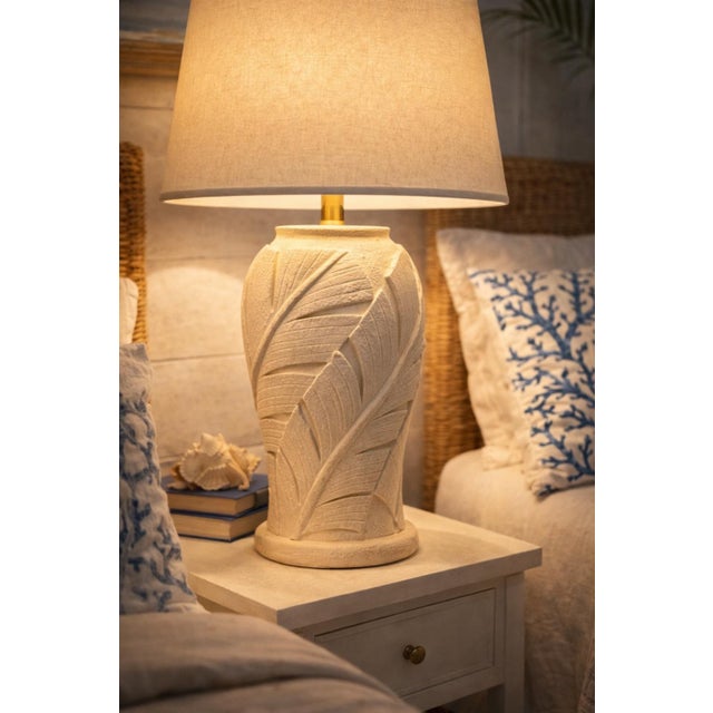 Late 20th Century Hollywood Regency Palm Beach Sculptural Leaf Table Lamp With Linen Shade For Sale - Image 9 of 12