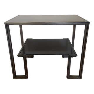 Global Views “One Up” Black Granite & Bronze Iron Rectangular Accent Side Table For Sale