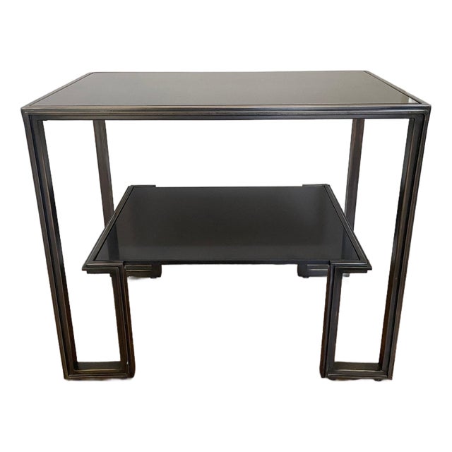 Global Views “One Up” Black Granite & Bronze Iron Rectangular Accent Side Table For Sale