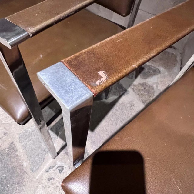 1950s Vintage Brown Leather Paddle Chairs Set of Four Ward Bennett For Sale - Image 12 of 12