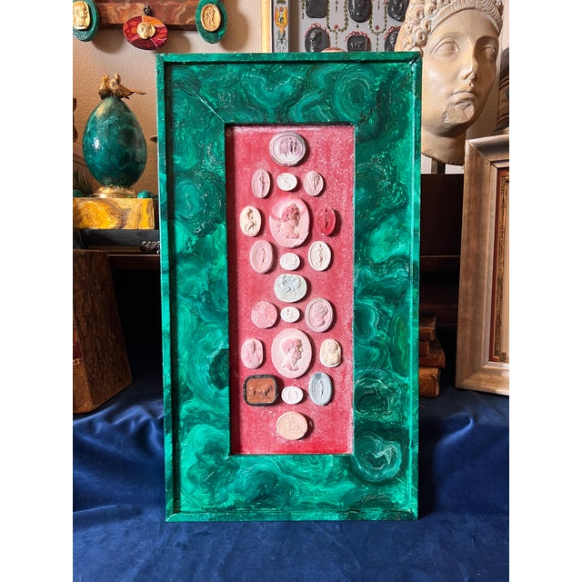 19th Century 19th Century Italian Grand Tour Intaglio Collection With Painted Faux Malachite Frame For Sale - Image 5 of 12