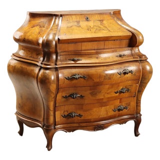 Baroque Style Bureau in Walnut and Maple For Sale