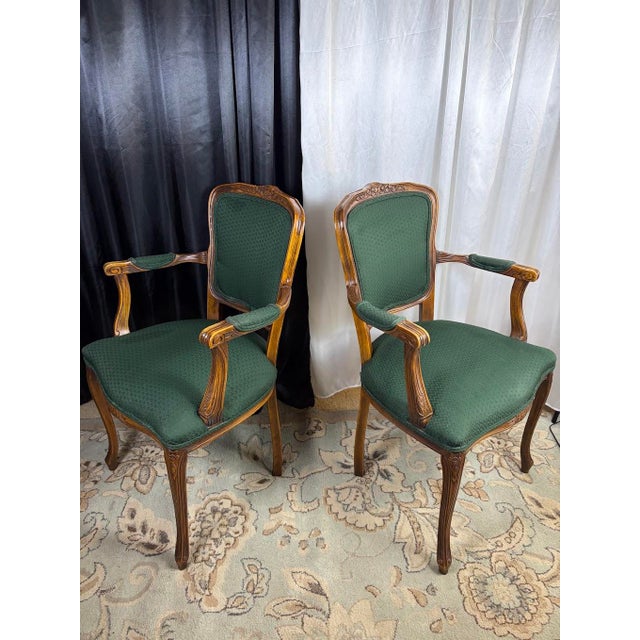Brown The Scholar’s Alcove: Dark Academia Library Desk & Jacquard Emerald Armchairs Suite For Sale - Image 8 of 11