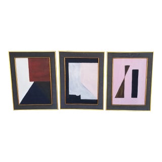 Contemporary Modernist Abstract Geometric Paintings by Sevega Adriano, Framed - Set of 3 For Sale