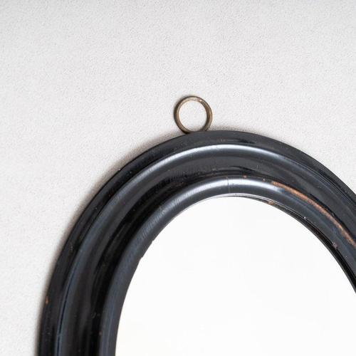 Early 20th Century Wall Mirror with Lacquered Black Oval Frame, 1940s For Sale - Image 12 of 16