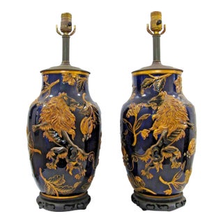 Late 19th Century Keller & Guerin French Porcelain Vase With Lion Rampant Table Lamps - a Pair For Sale