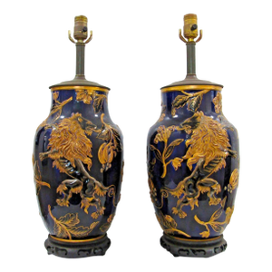 Late 19th Century Keller & Guerin French Porcelain Vase With Lion Rampant Table Lamps - a Pair