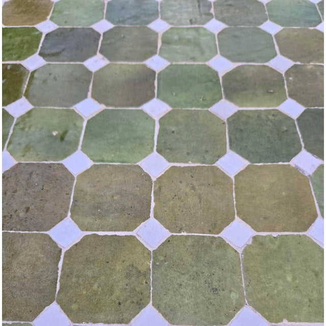 48" Handcrafted Olive Green, Blue, Black and White Moroccan Mosaic Table For Sale In Orlando - Image 6 of 7