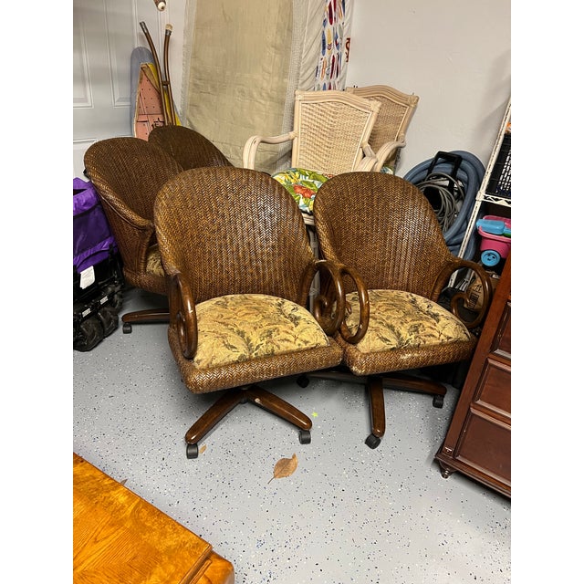 Vintage Chromcraft 5-Piece Herringbone Rattan Swivel Caster Dining Set – Table + 4 Chairs For Sale - Image 12 of 12