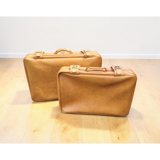 Tan Lamb Leather Suitcases, Italy, 1950s, Set of 2 For Sale - Image 17 of 18