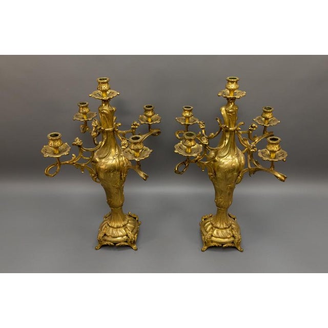 Large French Louis XV Style Bronze Candelabras, 1920, Set of 2 For Sale - Image 9 of 18