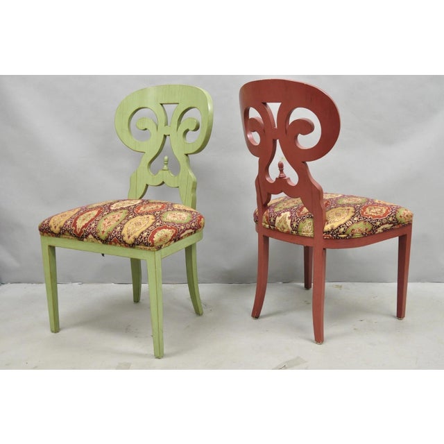 Contemporary Regency Style Red Green Yellow Scroll Back Dining Chairs - Set of 8 For Sale - Image 10 of 18