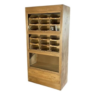 Vintage Haberdashery Cabinet with Wooden Handles and Glass Fronts, 1940s For Sale