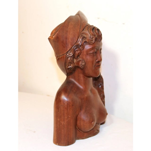1940s Carved Balinese Indonesian Bali Nude Lady Bust Wood Carving Sculpture For Sale - Image 11 of 12