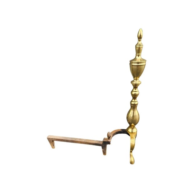 Early 20th Century Pair of Early 20th Century Federal Brass and Iron Andirrons For Sale - Image 5 of 8