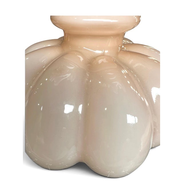 Late 20th Century Vintage Blush Pink Opaline Art Glass Ruffled Vase For Sale - Image 5 of 6