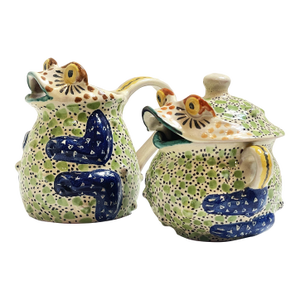Vintage Mexican Pottery Cream and Sugar Frogs