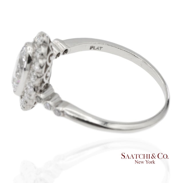 Vintage Platinum 900 Natural Diamond Milgrain Oval Shape Engagement Band Ring, Size 7 For Sale In New York - Image 6 of 10