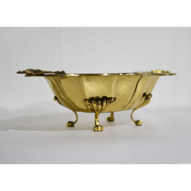 Mid 20th Century Mid Century Hammered Brass Scalloped Brass Footed Bowl Cachepot For Sale - Image 5 of 13