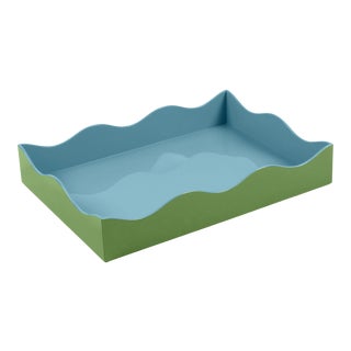The Lacquer Company for Chairish Belle Rives Tray in Lettuce Green / Bluebird, Large