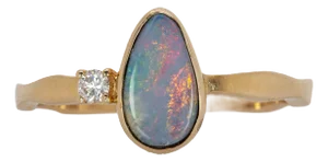 Australian Boulder Opal Ring With a Diamond Accent in Solid 14k Yellow Gold, Size 6.75