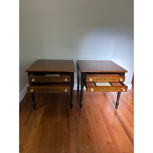 American Hitchcock Stenciled End Tables Pair (2) For Sale - Image 3 of 6