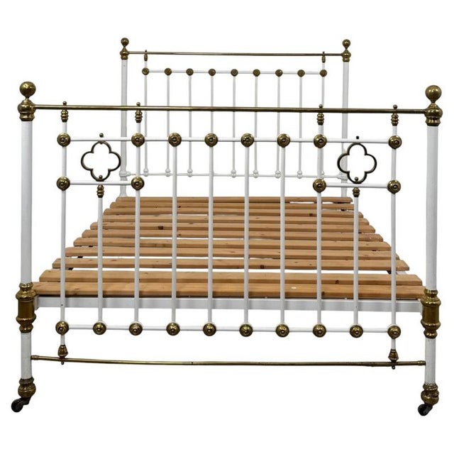 19th Century Antique Victorian Brass and Iron King Size Bed, 1800s For Sale - Image 5 of 8