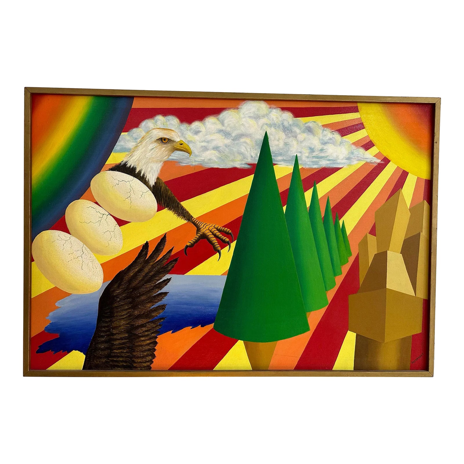 Original Surrealist Psychedelic Framed Painting on Canvas C.1970’s