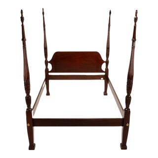 1980s Councill Furniture Georgian Rice Carved Mahogany Queen Size Poster Bed For Sale