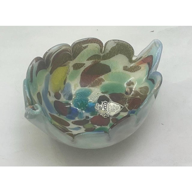 1960s Italian Art Glass Leaf-Shaped Scalloped Bowl, Murrine and Gold Fleck Design (Toscany) For Sale - Image 4 of 6
