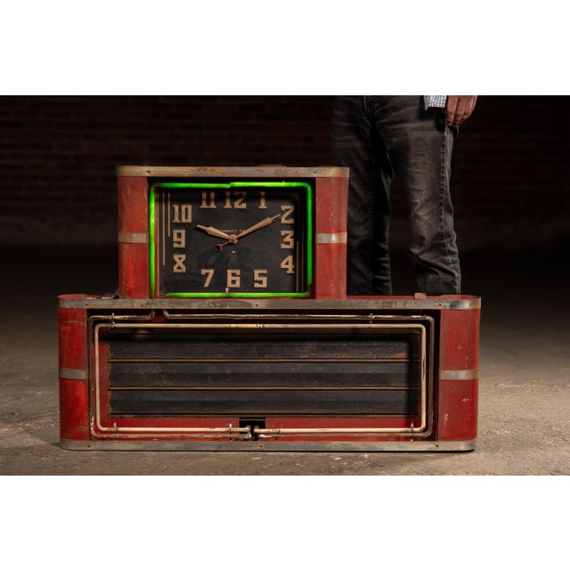 Industrial Vintage "Synchron" Neon Ad Clock With Uranium Glass Neon Tube For Sale - Image 3 of 11